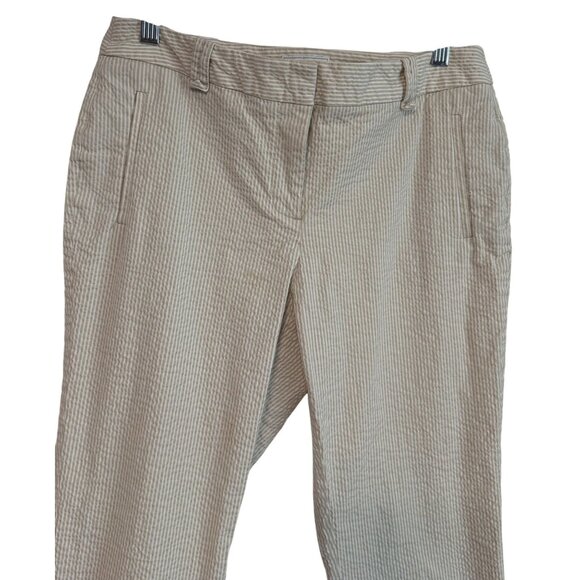 Charter Club Petite Classic Fit Seersucker Pants Beige Stripe 10P Cotton Blend - Picture 2 of 6